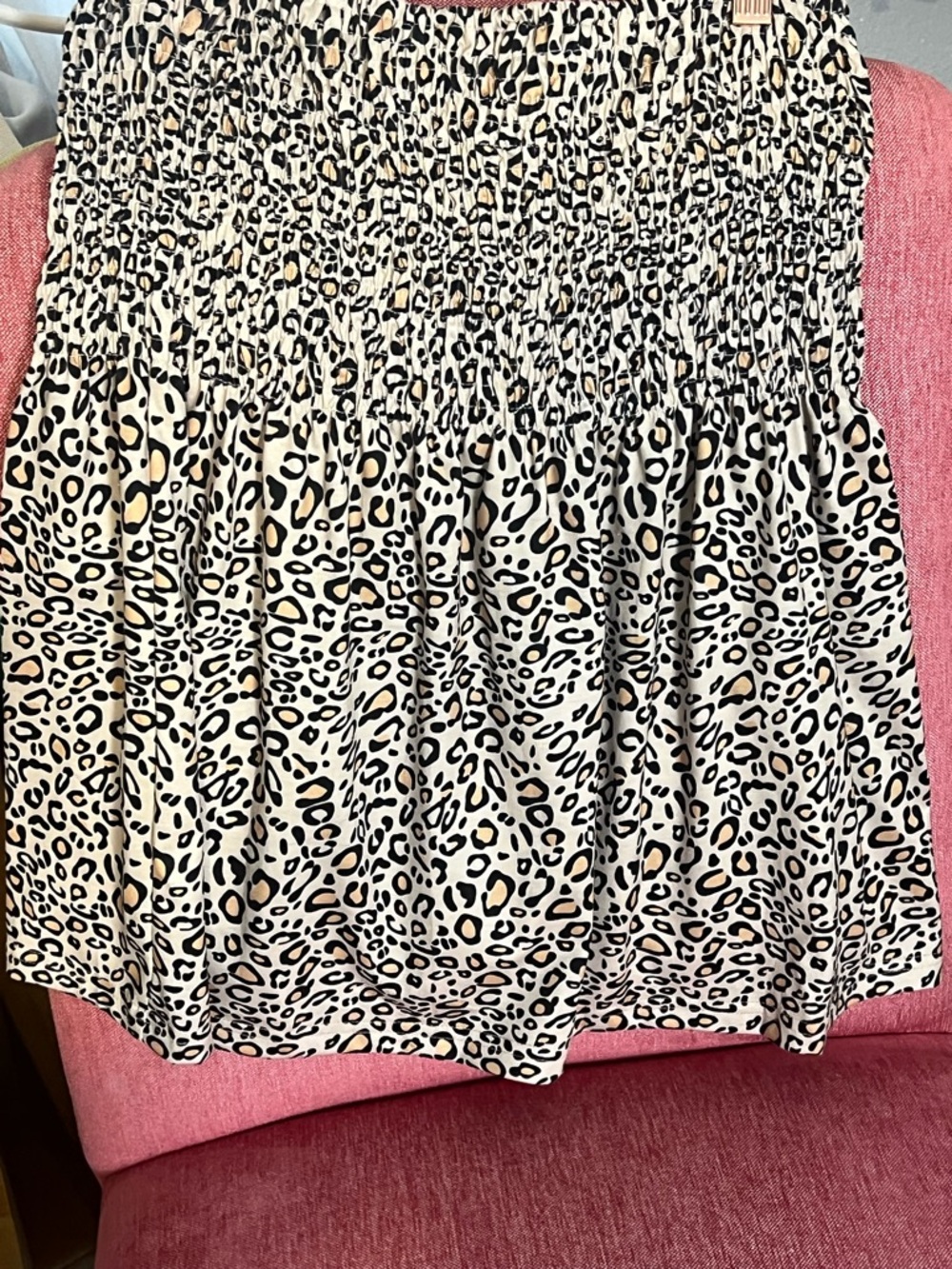 Leopard Print Smocked Strapless Top - Cream/Black